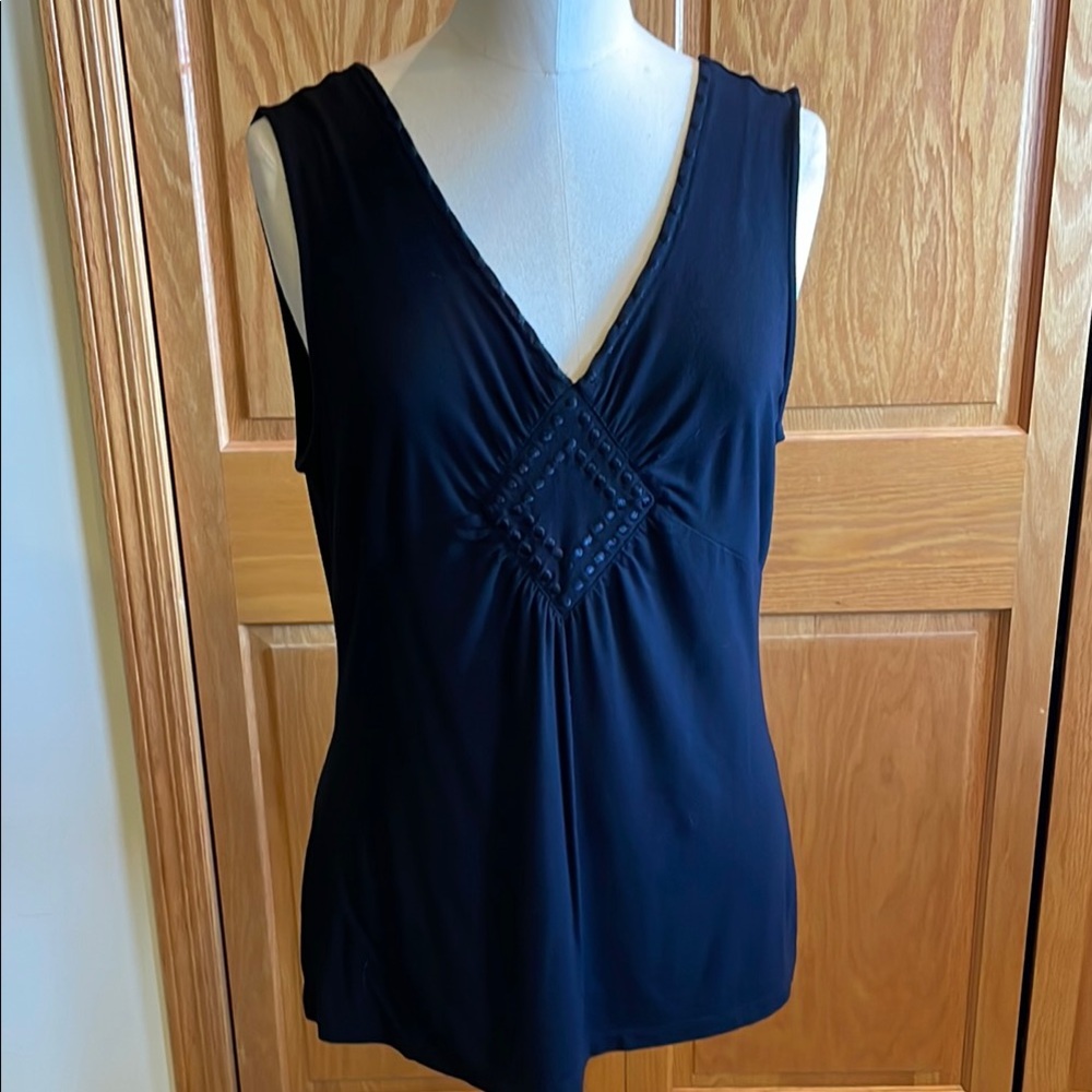 Style & Co. Black V-Neck Tank Top with Ruched Detail Sz L